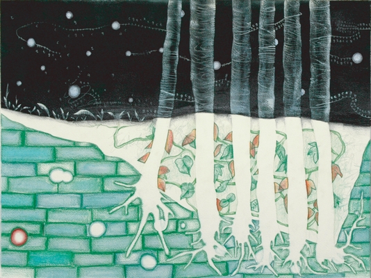 『雪暮れ・夢見月』　2006　紙にアクリル絵具・コンテ・色鉛筆　295×395mm
